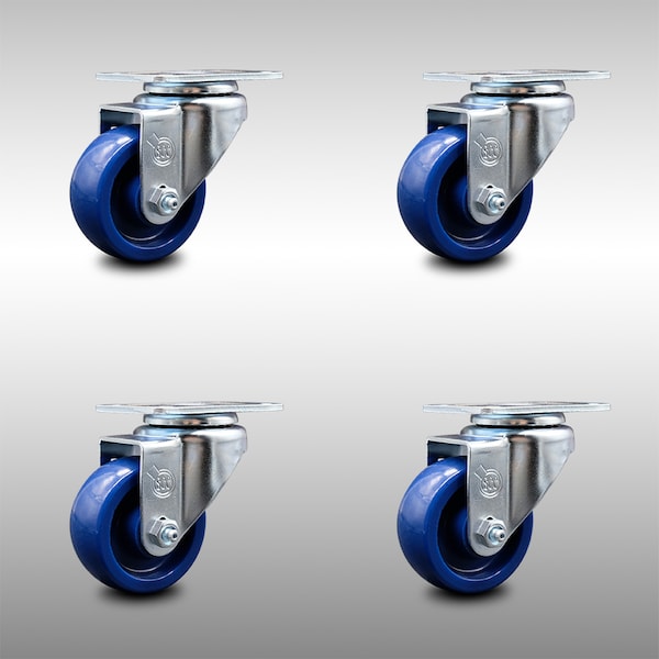 3 Inch SS Solid Polyurethane Wheel Swivel Top Plate Caster Set